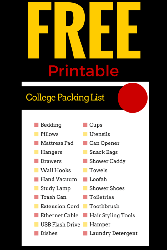 free college student packing list printable